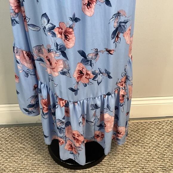 Miami Skirt size Small Blue Pink Roses Floral Ruffles Long High Low Wedding - Picture 10 of 11
